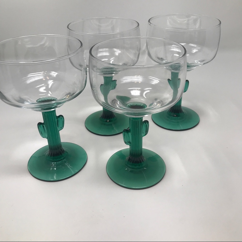 Set of 4 libbey cactus margarita glasses